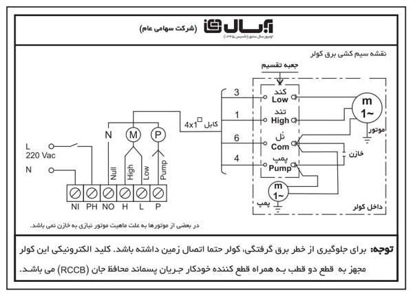 نقشه سیم کشی برق کولر آبی آبسال پشت بامی مدل AC-CP75R