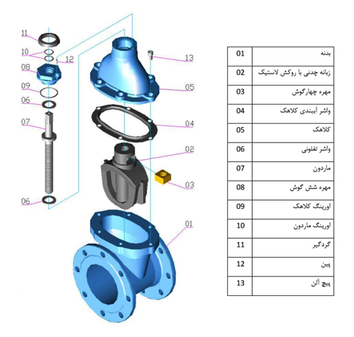 مونتاژ شیر کشویی سایز 65 زبانه لاستیکی 16 بار میراب