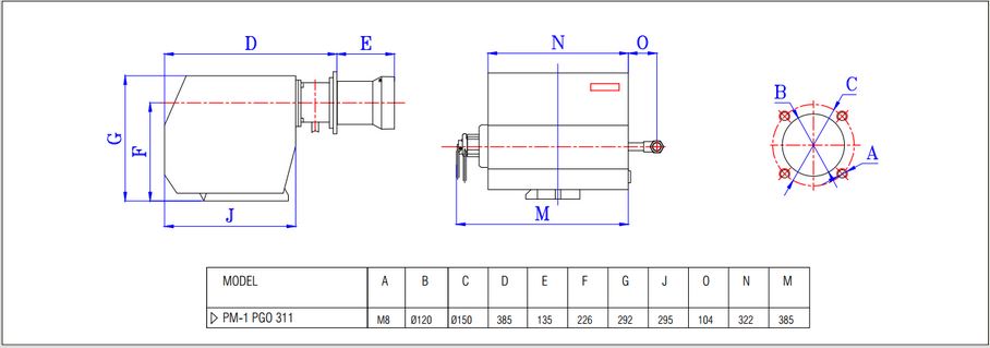 ابعاد مشعل پارس مشعل مدل pm-1pgo 311