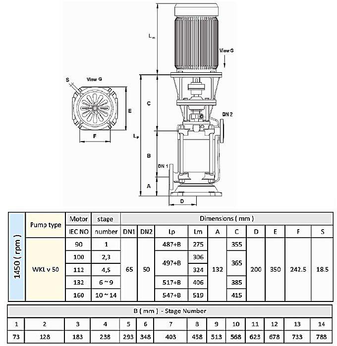 پمپ طبقاتی عمودی سمنان انرژی مدل WKLV-13 با موتور 1450 دور