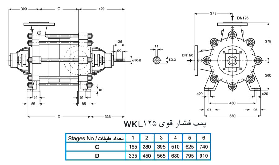 پمپ آب فشار قوی پمپیران مدل WKL125-3 با موتور 1450 دور