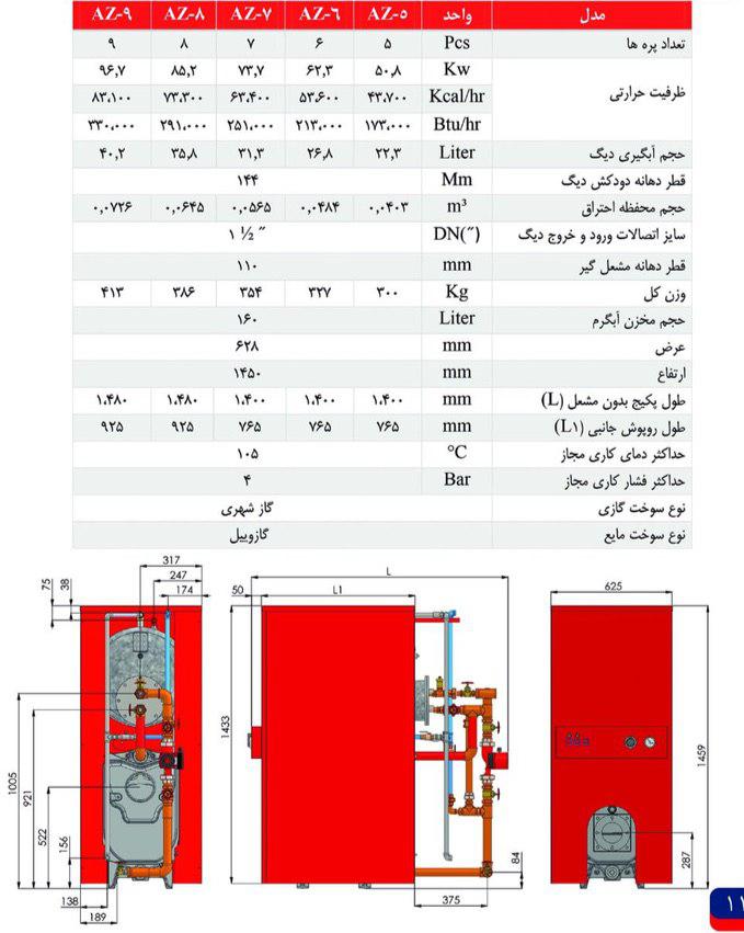 پکیج زمینی شوفاژکار آذرخش کوتاه 7 پره 