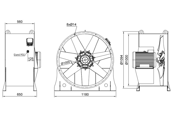 فن آکسیال دمنده سیلندری مدل DAMH-NN18.5-4T-1000-40-F300