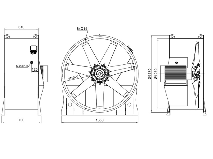 فن آکسیال دمنده سیلندری مدل DAMH-NN22-4T-1250-30-F300