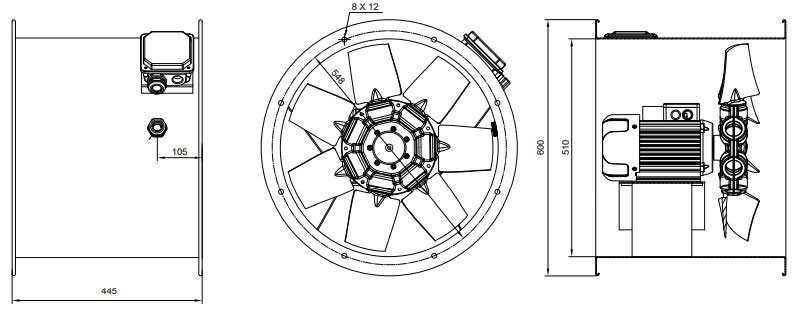 فن آکسیال دمنده سیلندری مدل DAMP-DN60-4T-500-40deg