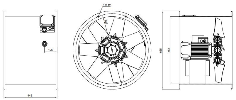 فن آکسیال دمنده سیلندری مدل DAMP‐DN90‐4T‐560‐42deg