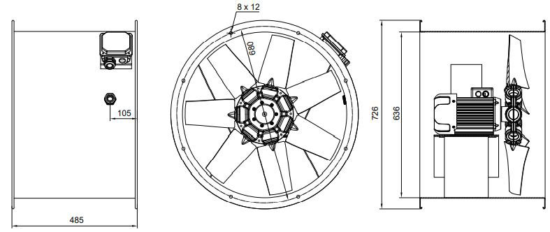 فن آکسیال دمنده سیلندری مدل DAMP‐DN90‐4T‐630‐30deg