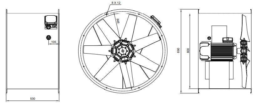 فن آکسیال دمنده سیلندری مدل DAMP‐KN140‐4T‐800‐38deg