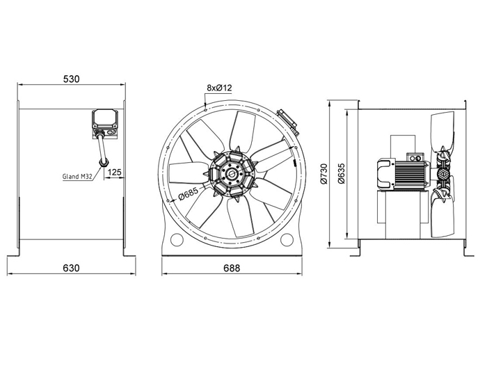 فن آکسیال دمنده سیلندری مدل DASH-NN2.2-4T-630-30-F300