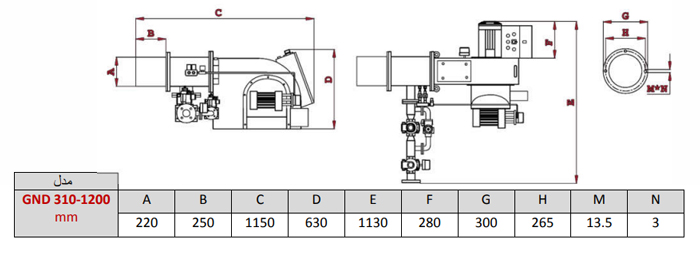 مشعل دوگانه سوز گرم ایران GND 310-1200