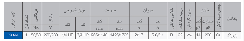 موتور کولر 3/4 اسب خازن دار مدل EG الکتروژن