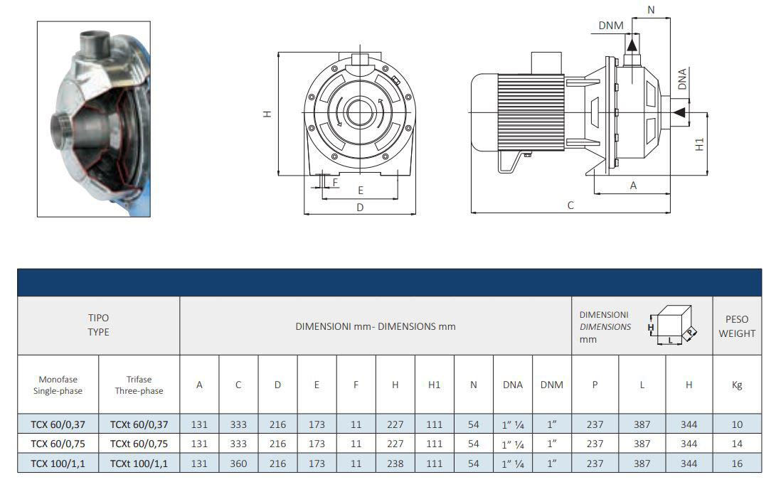 پمپ آب سانتریفیوژ سیستما تک پروانه مدل TCX60/0.75