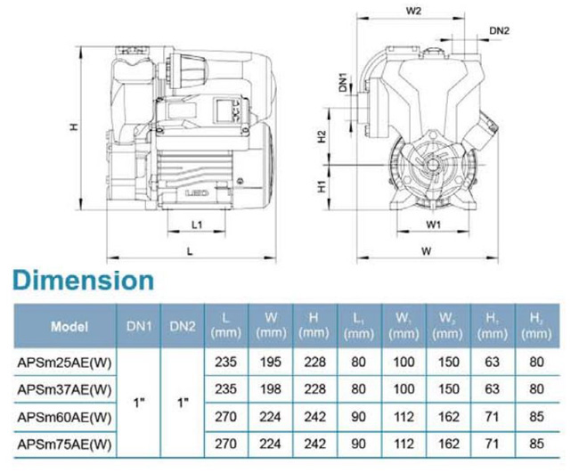 پمپ آب لئو محیطی خودمکش مدل APSm25AE(W)