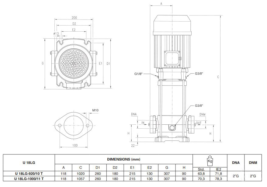 پمپ آب پنتاکس طبقاتی عمودی مدل U 18LG- L -920-10T