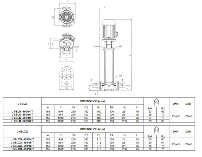 پمپ آب پنتاکس طبقاتی عمودی مدل U 5 SLG-600/20T