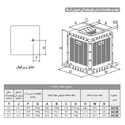 کولر آبی آبسال پشت بامی مدل AC38R