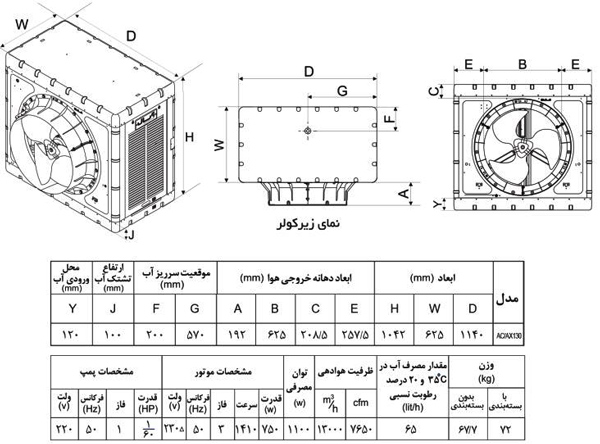 کولر آبی صنعتی آبسال آکسیال مدل AC/AX130