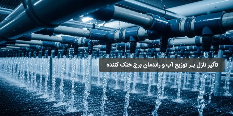 تأثیر نازل بر توزیع آب و راندمان برج خنک کننده