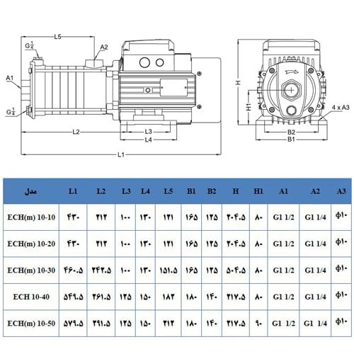 پمپ آب لیو سانتریفیوژ افقی طبقاتی مدل ECH-10-50