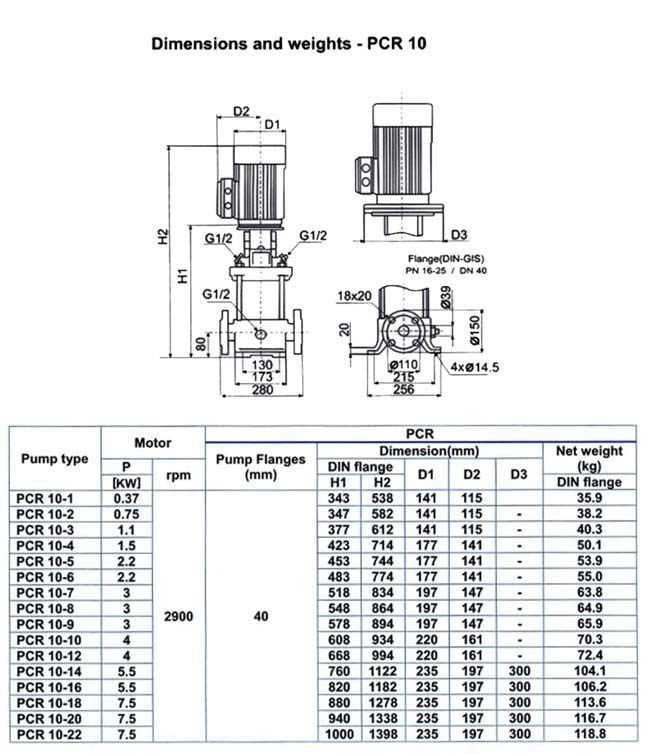  پمپ آب طبقاتی عمودی پمپیران مدل PCR10-7