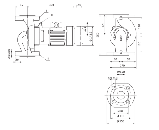 پمپ خطی سیرکوله ویلو سه فاز IPL 40/90-0.37/2