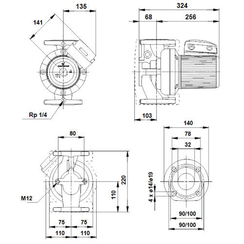 خرید پمپ سیرکولاتور خطی گراندفوس تکفاز UPS 32-120 F 