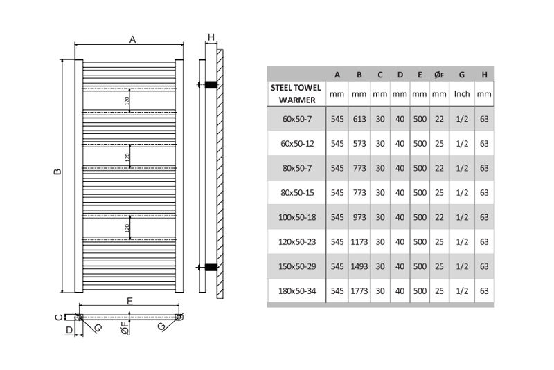 حوله خشک کن فولادی ایران رادیاتور 7 لوله TR01 60×50
