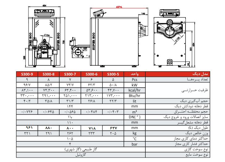 دیگ چدنی شوفاژکار 9 پره سوپر 300