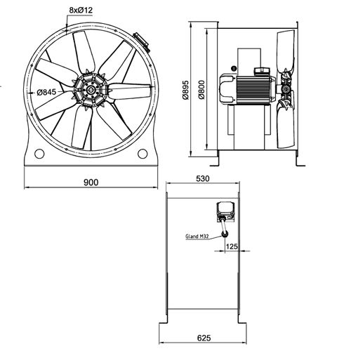 فن آکسیال دمنده سیلندری تخلیه دود مدل DAMH-NN18.5-4T-1250-25-F300