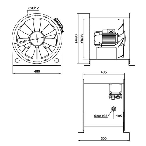 فن آکسیال دمنده سیلندری تخلیه دود مدل DASH-NN2.2-2T-400-F300