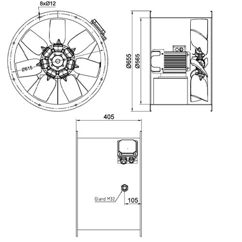 فن آکسیال دمنده سیلندری مدل DASP-NN2.2-2T-500-15deg