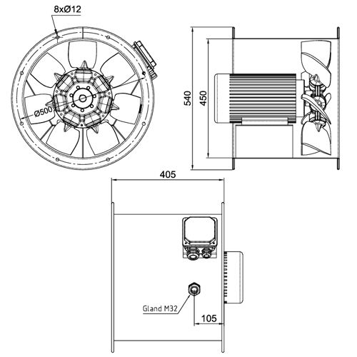 فن آکسیال دمنده سیلندری مدل DASP-NN3-2T-450-30deg