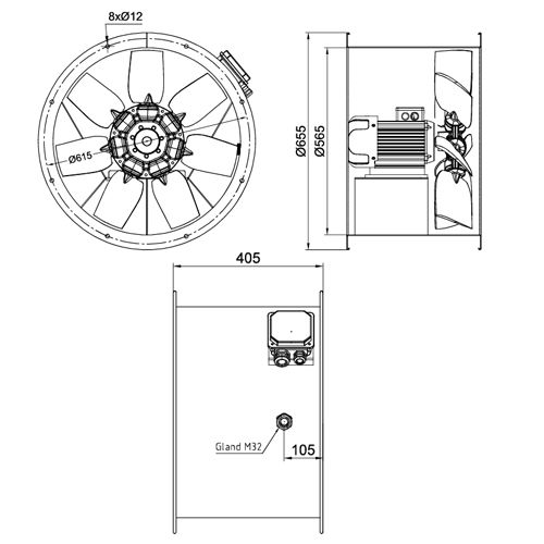 فن آکسیال دمنده سیلندری مدل DASP-NN4-2T-560-14deg