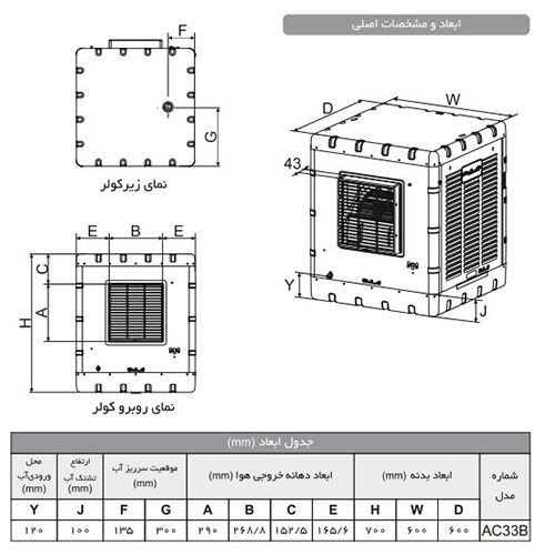 مینی کولر آبی آبسال مدل AC33B