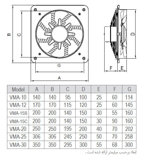 هواکش خانگی فلزی دمنده مدل VMA-15S2S