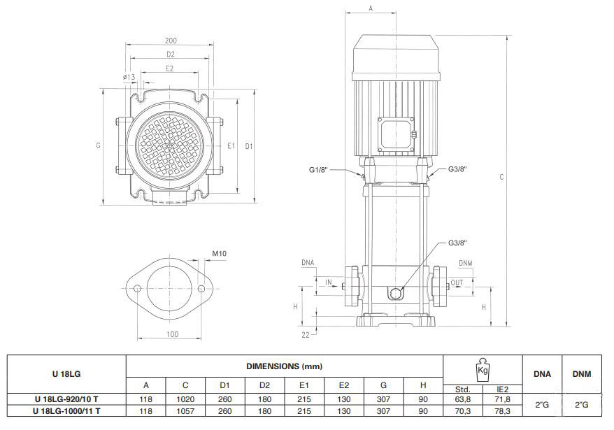پمپ آب پنتاکس طبقاتی عمودی مدل U 18LG- L -1000-11T