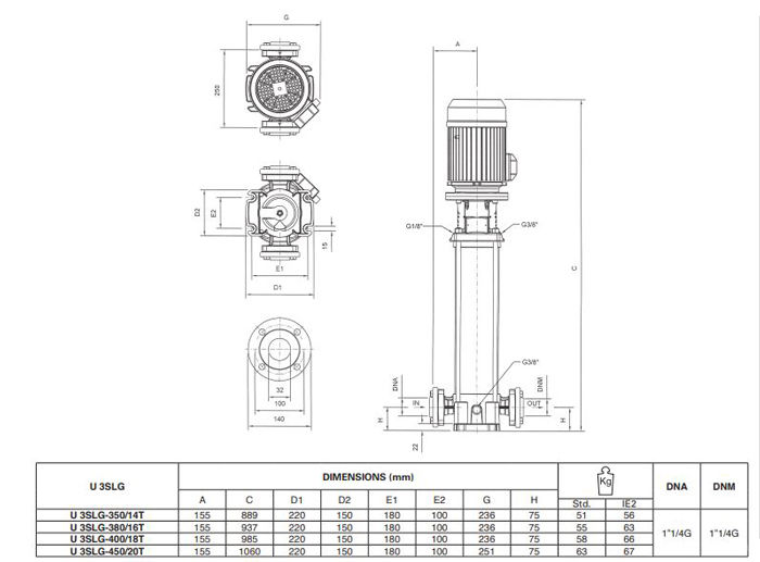 پمپ آب پنتاکس طبقاتی عمودی مدل U 3 SLG-350-14T