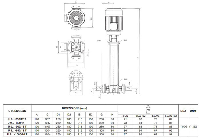 پمپ آب پنتاکس طبقاتی عمودی مدل U 9 SLXG-800/14T