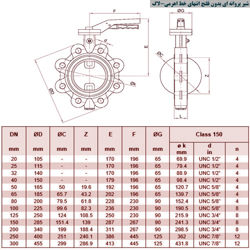 شیر پروانه ای سایز 40 بدون فلنچ انتهای خط اهرمی 6 بار میراب