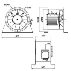 فن آکسیال دمنده سیلندری تخلیه دود مدل DASH-NN0.75-2T-315-F300