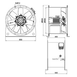 فن آکسیال دمنده سیلندری تخلیه دود مدل DASH-NN4-2T-560-14-F300