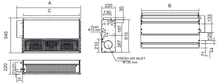 ابعاد فن کویل سقفی توکار تهویه ابعاد فن کویل سقفی توکار تهویه