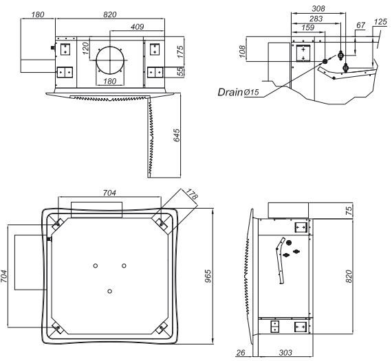 ابعاد فن کویل کاستی 4 طرفه تهویه مدل اوشان ابعاد فن کویل کاستی 4 طرفه تهویه مدل اوشان