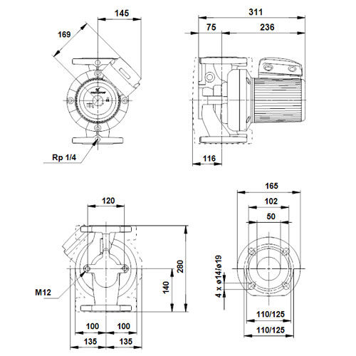 خرید پمپ سیرکولاتور خطی گراندفوس تکفاز UPS 50-120 F