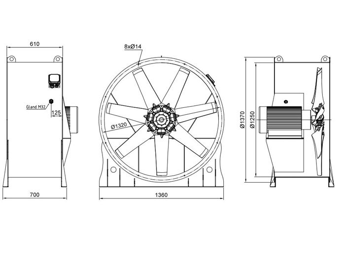 فن آکسیال دمنده سیلندری مدل DAMH-NN30-4T-1250-35-F300