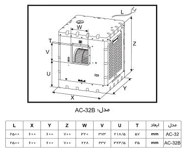 ابعاد و مشخصات کولر آبی آبسال AC 32